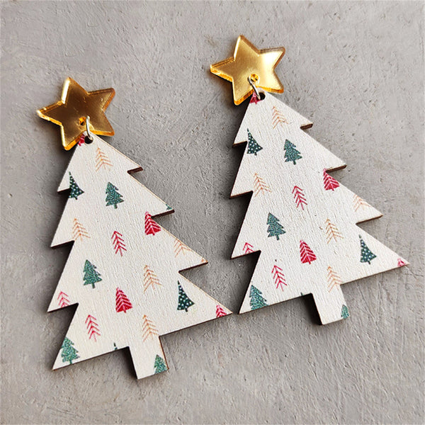 White Wood & Silver-Plated Christmas Tree Drop Earrings