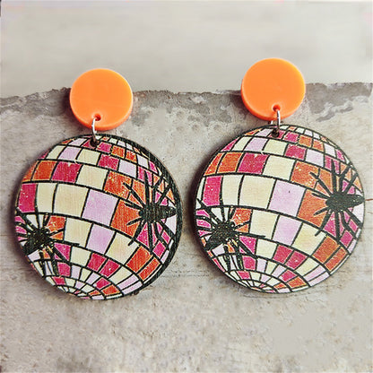 Orange and Red Wood Spider Ball Drop Earrings, drop earrings for women, elegant gift for her, front view
