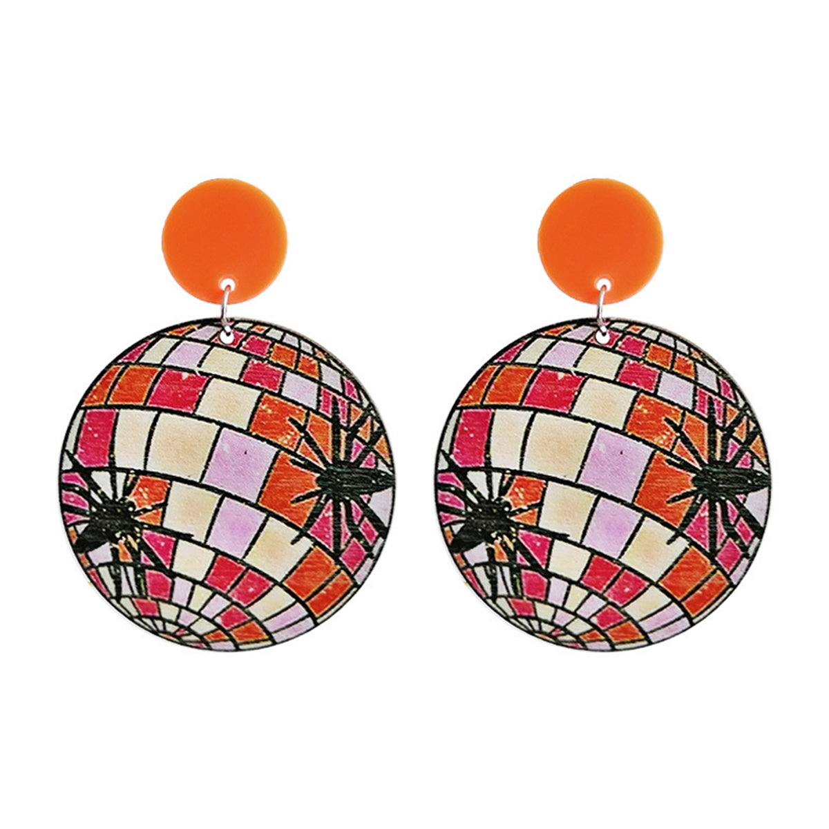 Orange and Red Wood Spider Ball Drop Earrings, drop earrings for women, elegant gift for her, side view