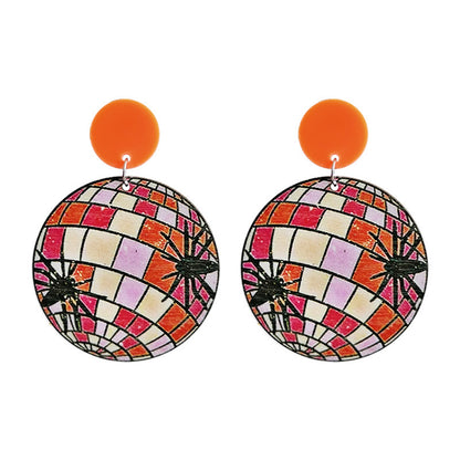Orange and Red Wood Spider Ball Drop Earrings, drop earrings for women, elegant gift for her, side view