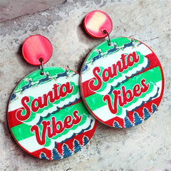 Green & Red 'Santa Vibes' Christmas Round Drop Earrings
