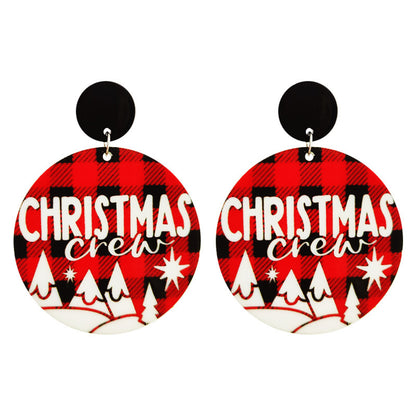 Red and Black Buffalo Check 'Christmas Crew' Round Drop Earrings, drop earrings for women, elegant gift for her, side view