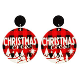Red & Black Buffalo Check 'Christmas Crew' Round Drop Earrings