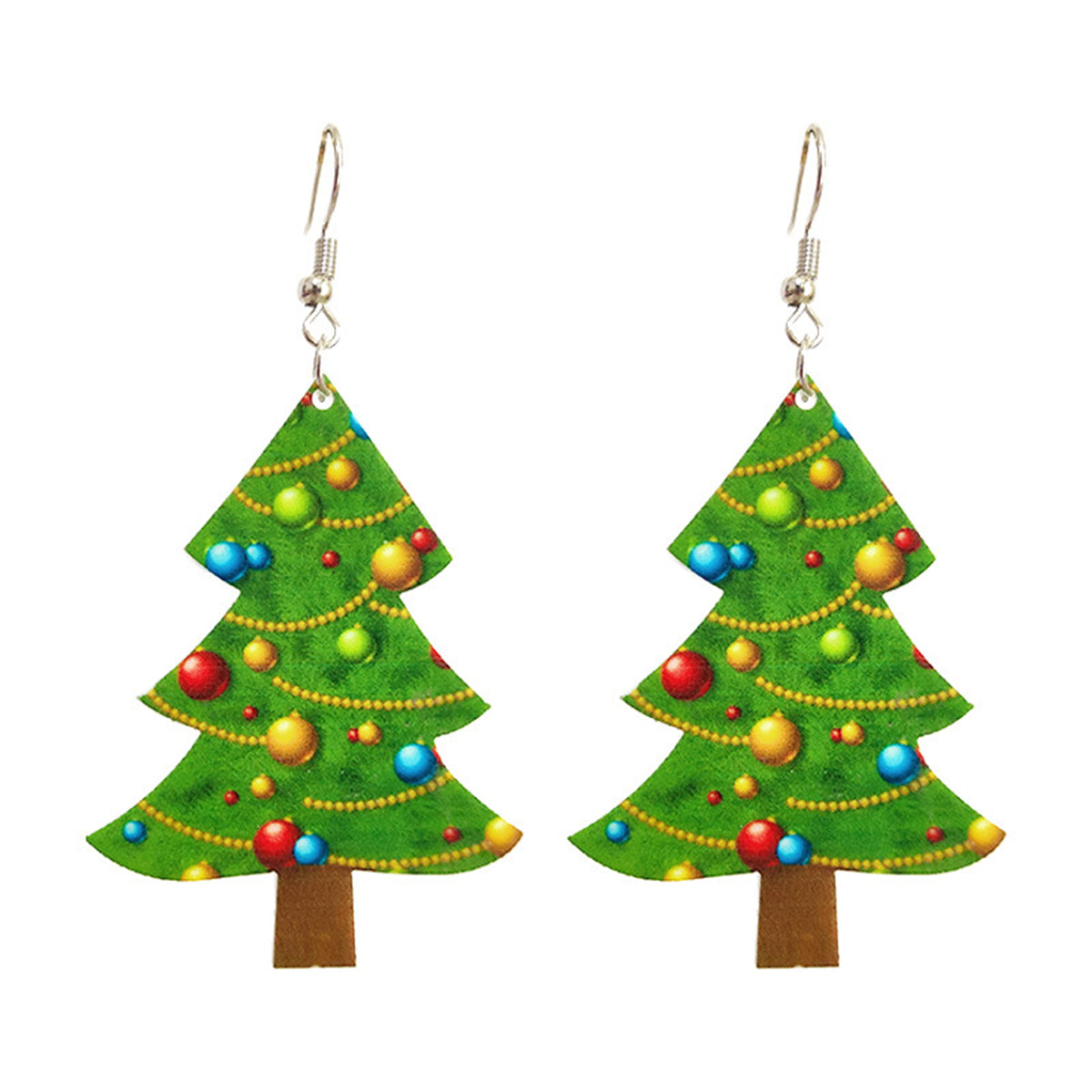 Green and Brown Christmas Tree Drop Earrings, drop earrings for women, botanical inspired, side view