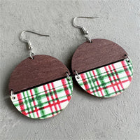 Red & Silver-Plated Plaid Patchwork Round Drop Earrings