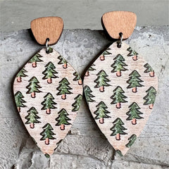 Green & Silver-Plated Holiday Tree Drop Earrings