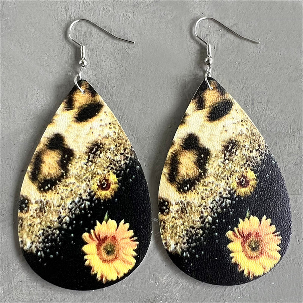 Yellow and Silver-Plated Sunflower Drop Earrings, silver drop earrings for women, dainty minimalist design, front view
