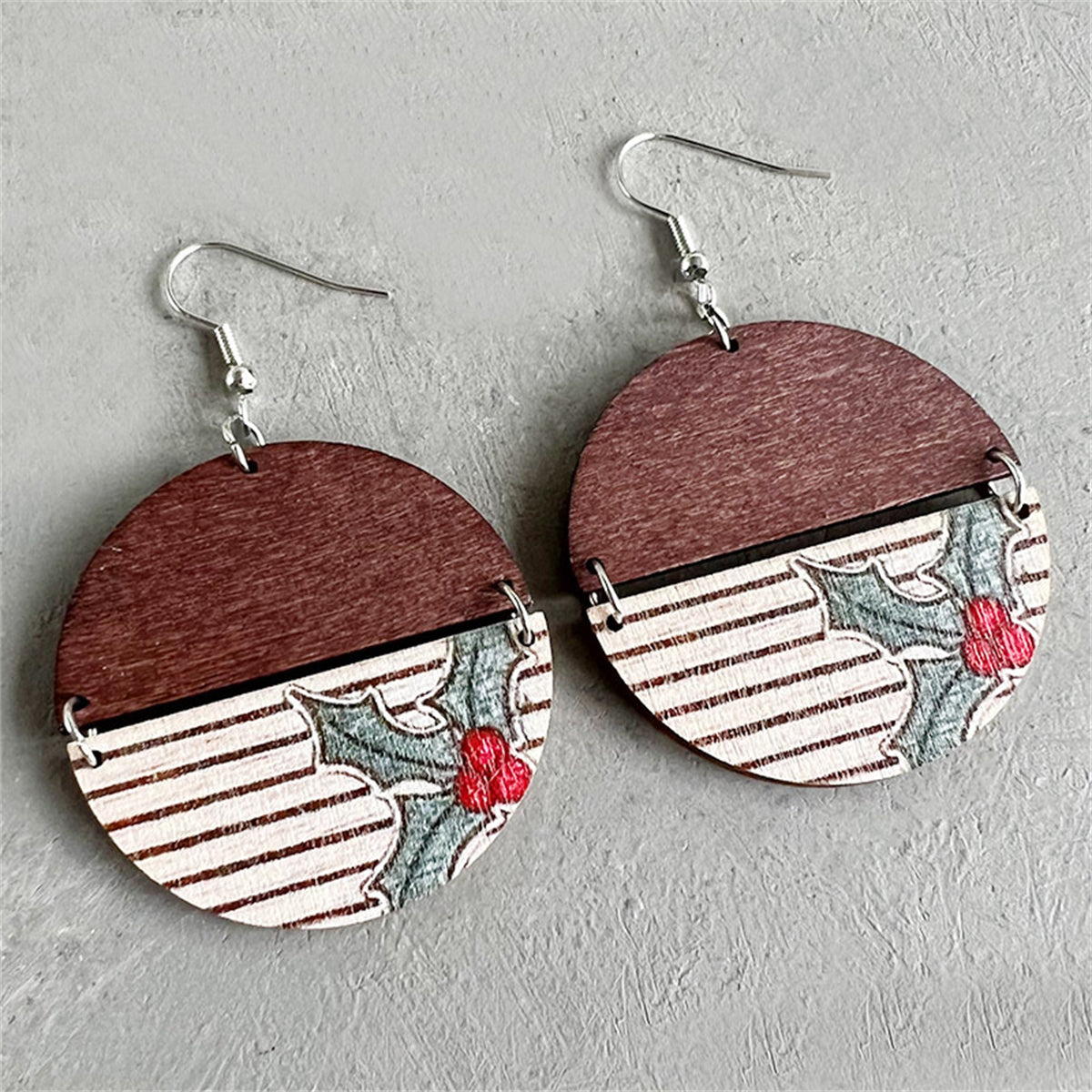 Red and Silver-Plated Cherry Patchwork Drop Earrings, silver drop earrings for women, elegant gift for her, front view