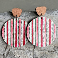 Red & Silver-Plated Stripe Round Drop Earrings