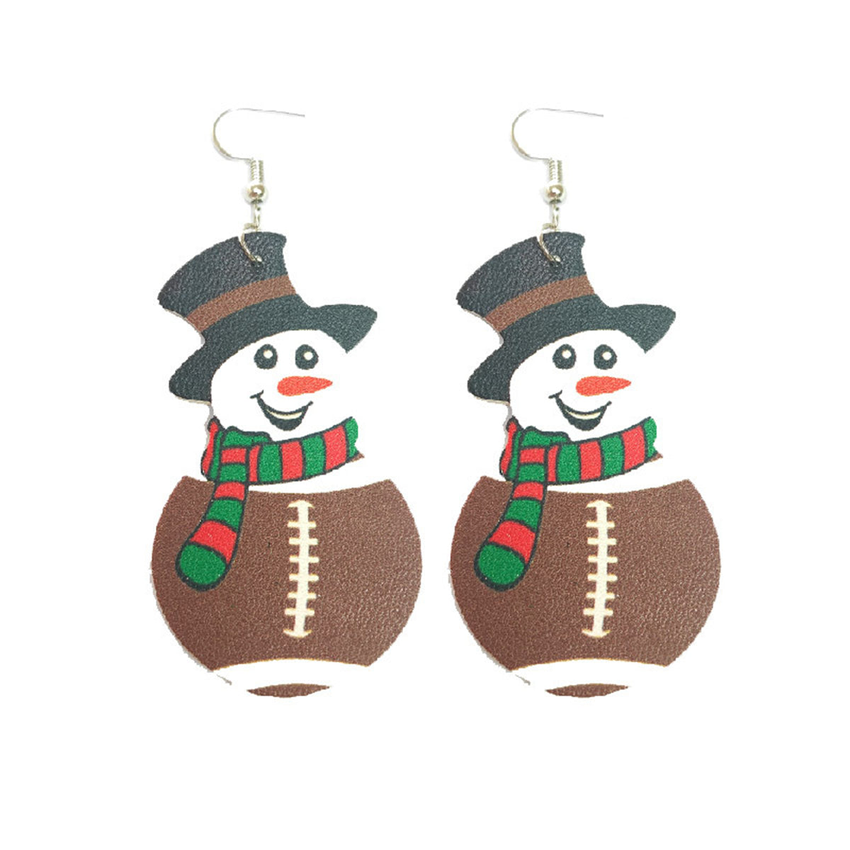 Brown & White Rugby Snowman Drop Earrings