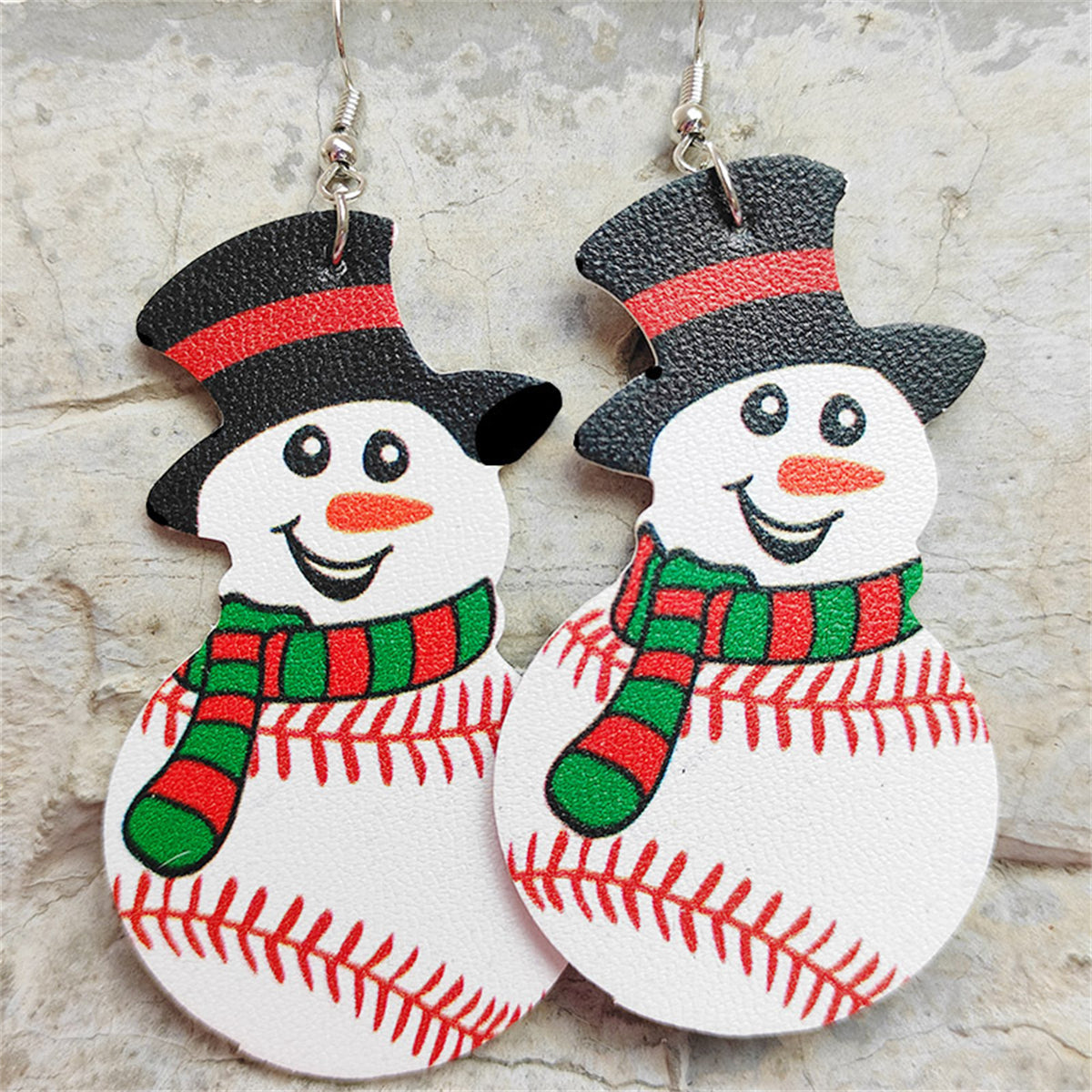 White & Red Baseball Snowman Drop Earrings