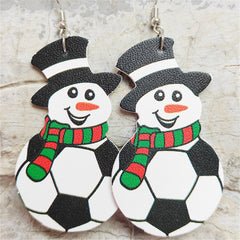 White & Black Soccer Snowman Drop Earrings