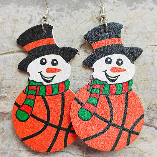 Orange and White Basketball Snowman Drop Earrings, drop earrings for women, dainty minimalist design, front view