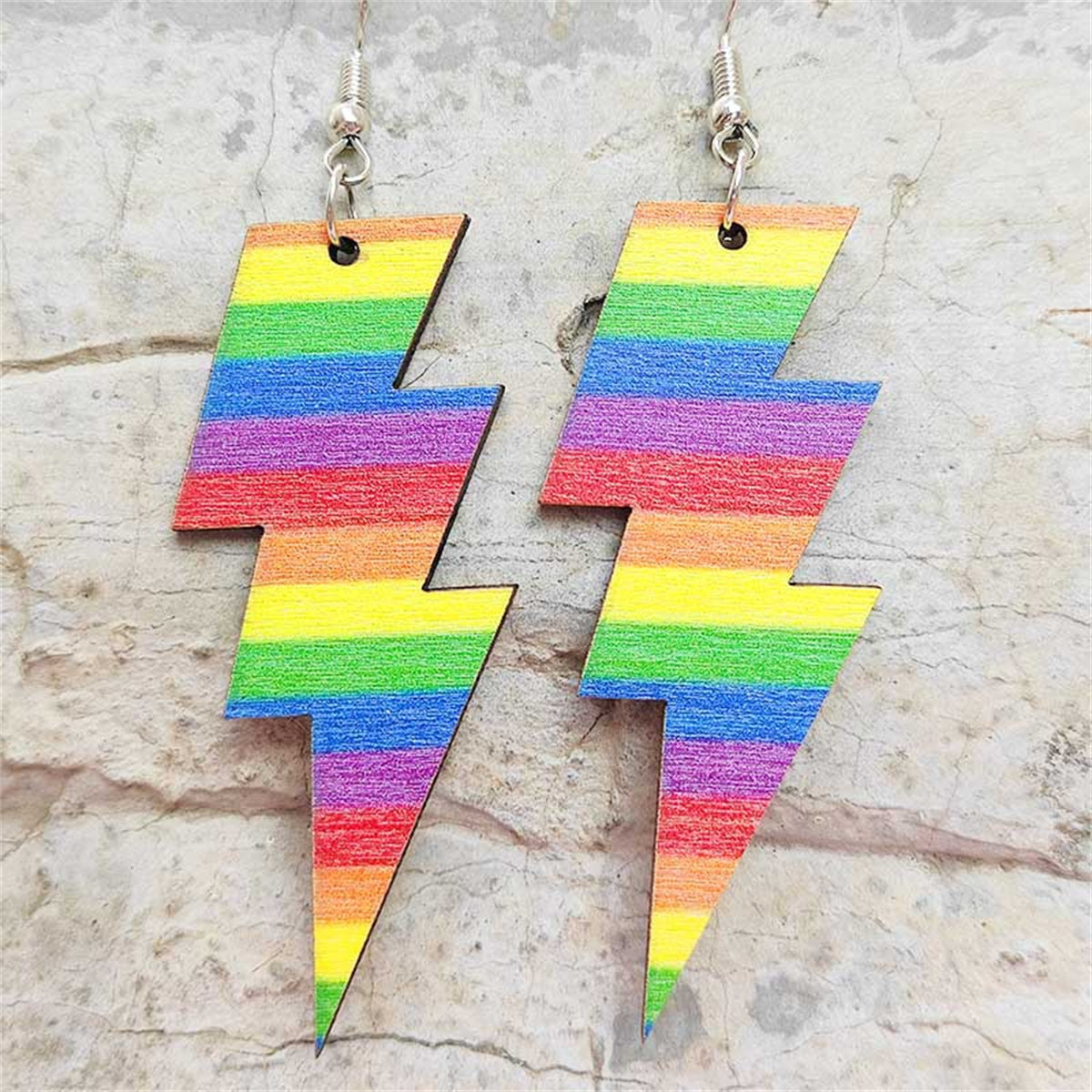 Multicolor Stripe and Silver-Plated Lightning Drop Earrings, silver drop earrings for women, everyday style, front view