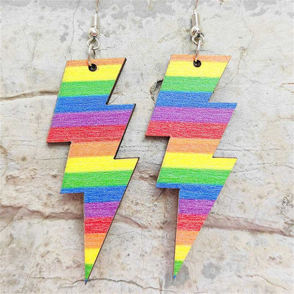 Multicolor Stripe and Silver-Plated Lightning Drop Earrings, silver drop earrings for women, everyday style, front view