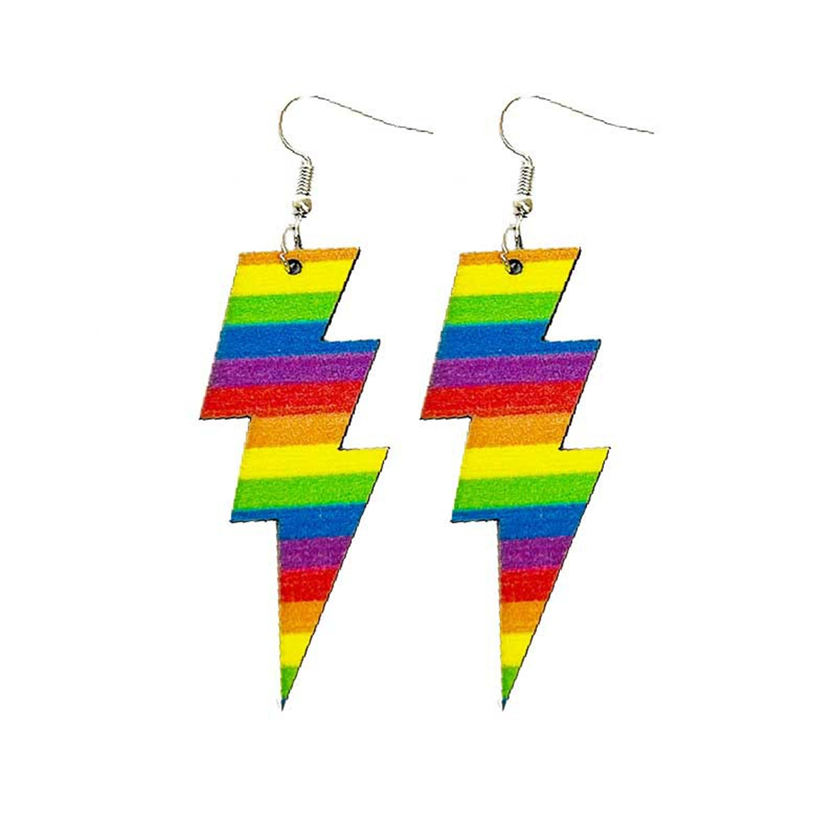 Multicolor Stripe and Silver-Plated Lightning Drop Earrings, silver drop earrings for women, everyday style, side view