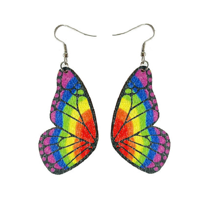 Red and Purple Rainbow Butterfly Drop Earrings, drop earrings for women, dainty minimalist design, side view