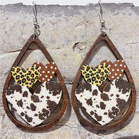 Brown Leopard Wood Hearts Drop Earrings