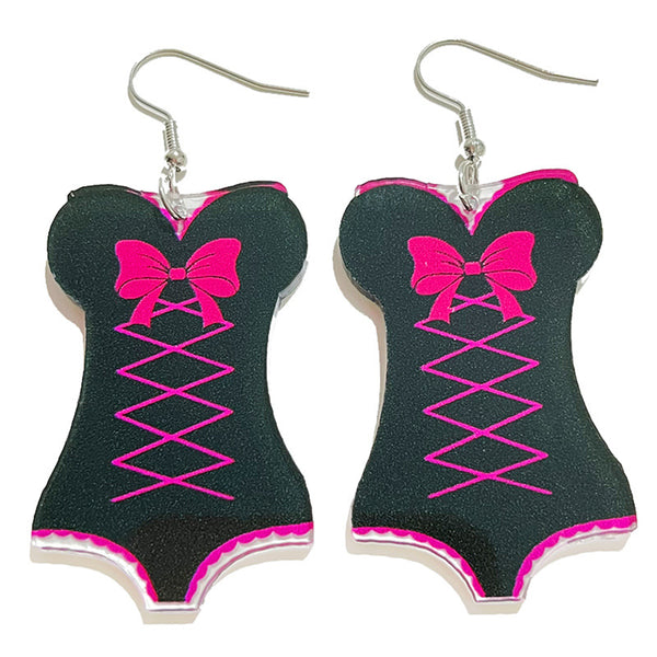 Pink & Silver-Plated Bunny Girl Dress Drop Earrings