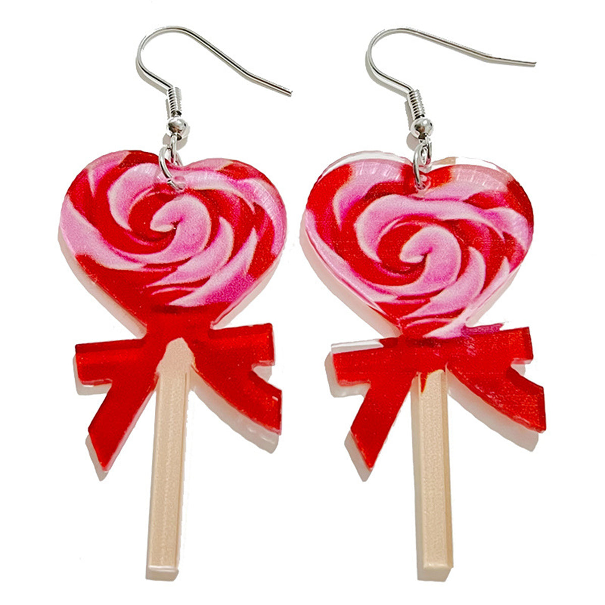 Red and Pink Heart Candy Drop Earrings, drop earrings for women, botanical inspired, front view