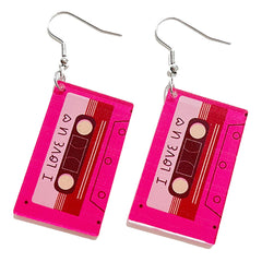 Fuchsia & Red 'I Love U' Love Song Mixtape Drop Earrings