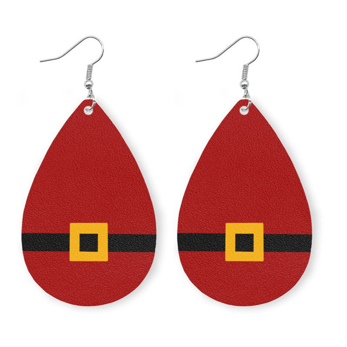 Red Santa Belt Teardrop Earrings, drop earrings for women, everyday style, front view