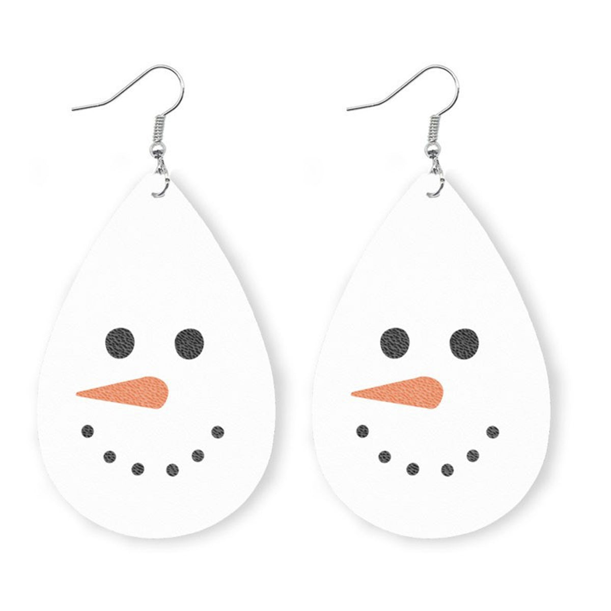 White and Silver-Plated Snowman Drop Earrings, silver drop earrings for women, botanical inspired, front view