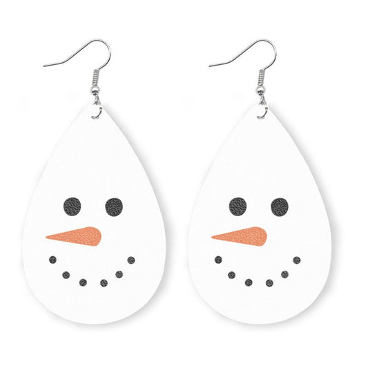 White and Silver-Plated Snowman Drop Earrings, silver drop earrings for women, botanical inspired, front view