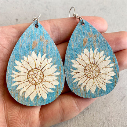 Aqua Wood and Silver-Plated Lotus Drop Earrings, silver drop earrings for women, everyday style, detail close-up