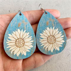 Aqua Wood & Silver-Plated Lotus Drop Earrings