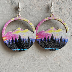 Pink & Blue Wood Winter Mountain Cutout Drop Earrings