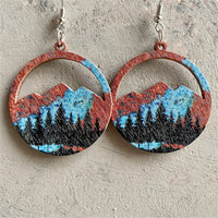 Teal Wood & Silver-Plated Spring Mountain Round Earrings