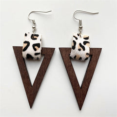 White & Wood Leopard-Print Triangle Drop Earrings
