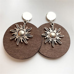 Wood & Silver-Plated Sun Drop Earrings