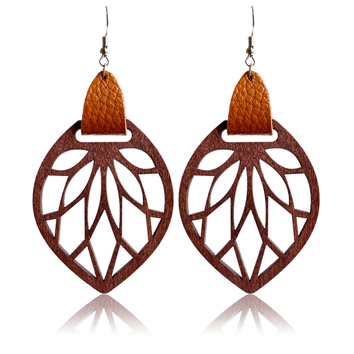 Brown Polystyrene and Wood Leaf Teardrop Earrings, drop earrings for women, everyday style, side view