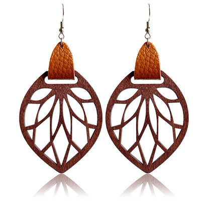 Brown Polystyrene and Wood Leaf Teardrop Earrings, drop earrings for women, everyday style, side view