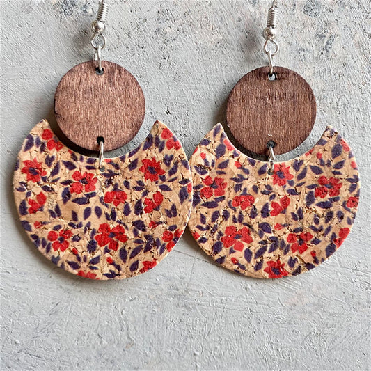 Red and Beige Floral Fan Drop Earrings, drop earrings for women, everyday style, front view