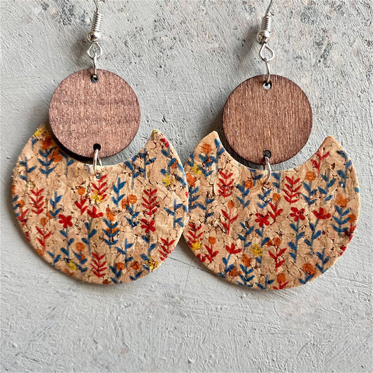 Red Multicolor Polystyrene and Wood Fan Drop Earrings, drop earrings for women, elegant gift for her, front view