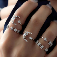 Cubic Zirconia & Silvertone Celestial Ring Set