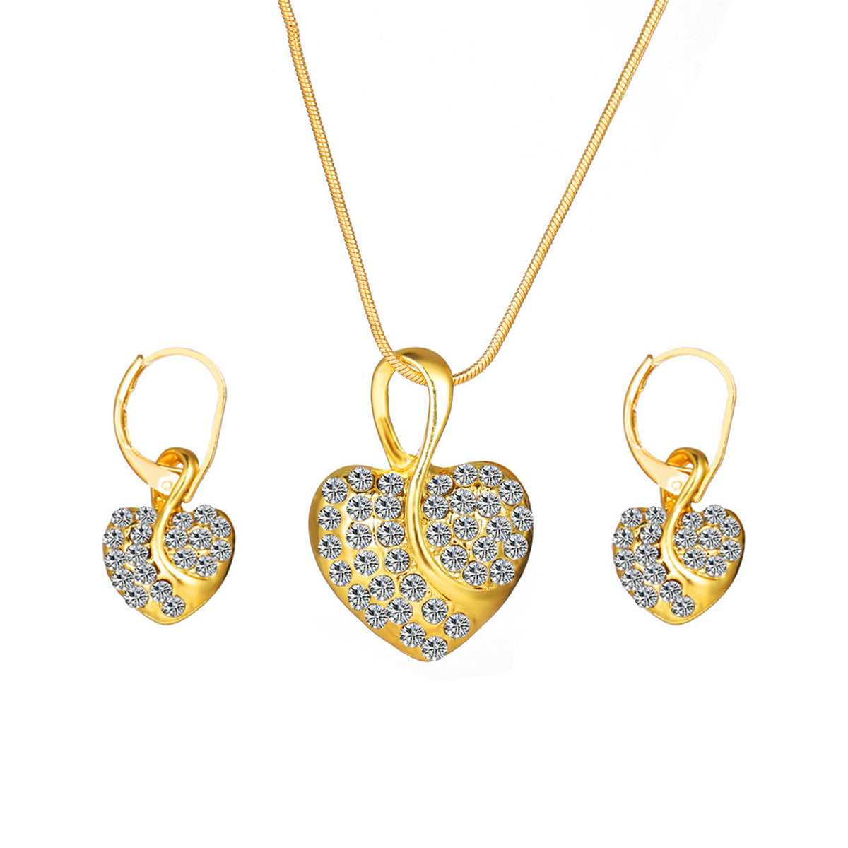 Cubic Zirconia and 18K Gold-Plated Heart Leverback Earrings Set, gold drop earrings for women, front view