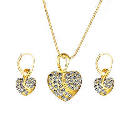 Cubic Zirconia and 18K Gold-Plated Heart Leverback Earrings Set, gold drop earrings for women, front view
