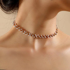 Cubic Zirconia & Pearl 18K Gold-Plated Curb Chain Choker Necklace