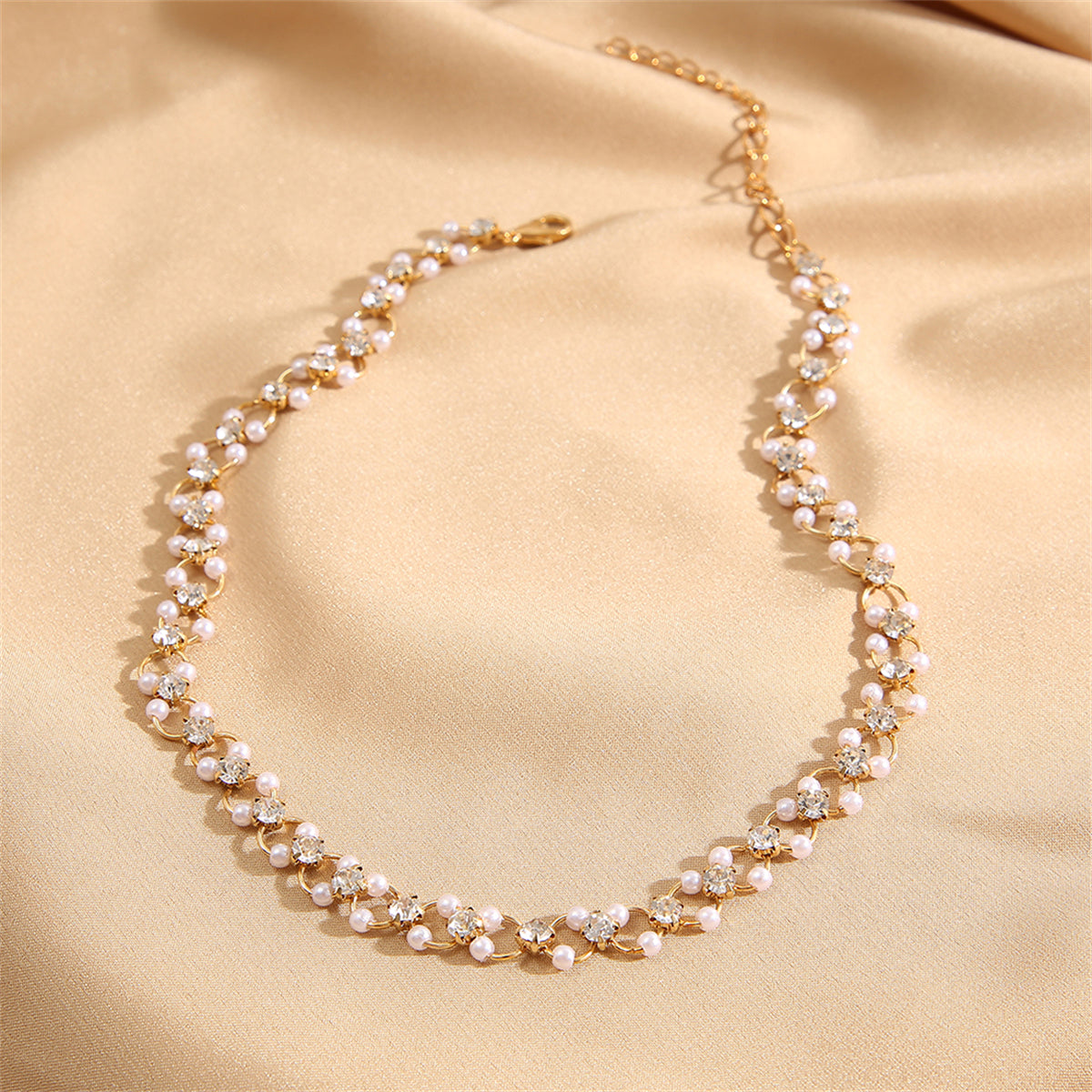 Cubic Zirconia & Pearl 18K Gold-Plated Curb Chain Choker Necklace