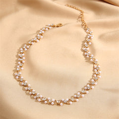 Cubic Zirconia & Pearl 18K Gold-Plated Curb Chain Choker Necklace