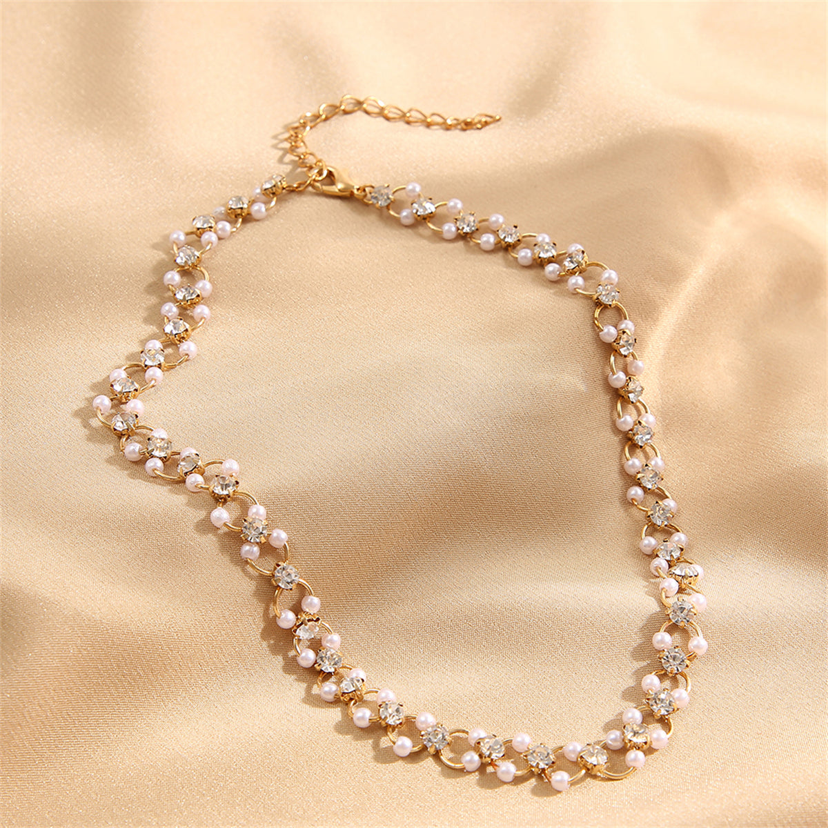 Cubic Zirconia & Pearl 18K Gold-Plated Curb Chain Choker Necklace