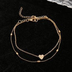 18K Gold-Plated Heart Charm Anklet & Station Anklet Set