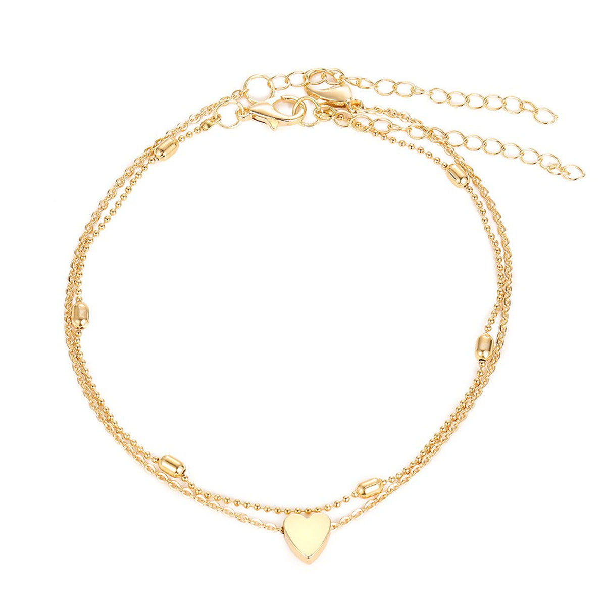 18K Gold-Plated Heart Charm Anklet & Station Anklet Set