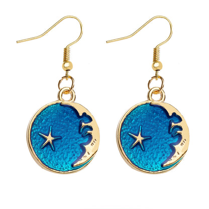 Blue Enamel and 18K Gold-Plated Moon Drop Earrings, gold drop earrings for women, everyday style, side view