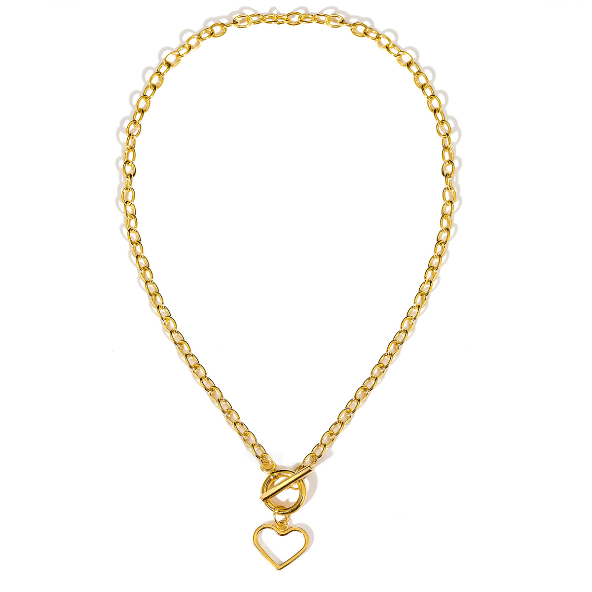 18K Gold-Plated Open Heart Toggle Pendant Necklace, gold pendant necklace for women, botanical inspired, detail close-up