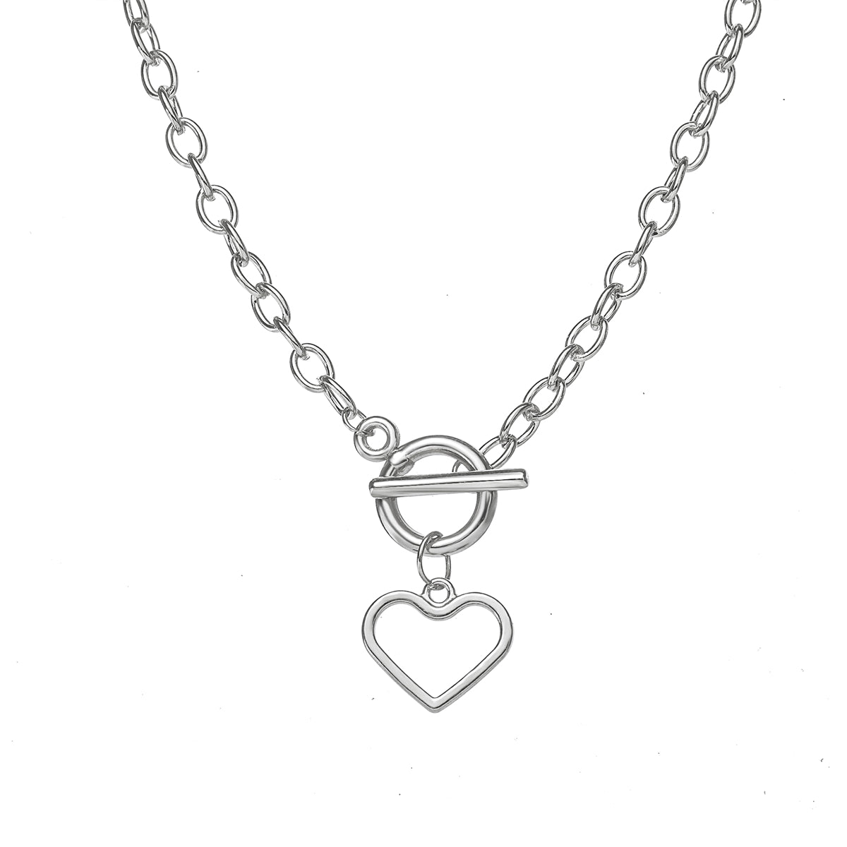 Silver-Plated Open Heart Toggle Pendant Necklace